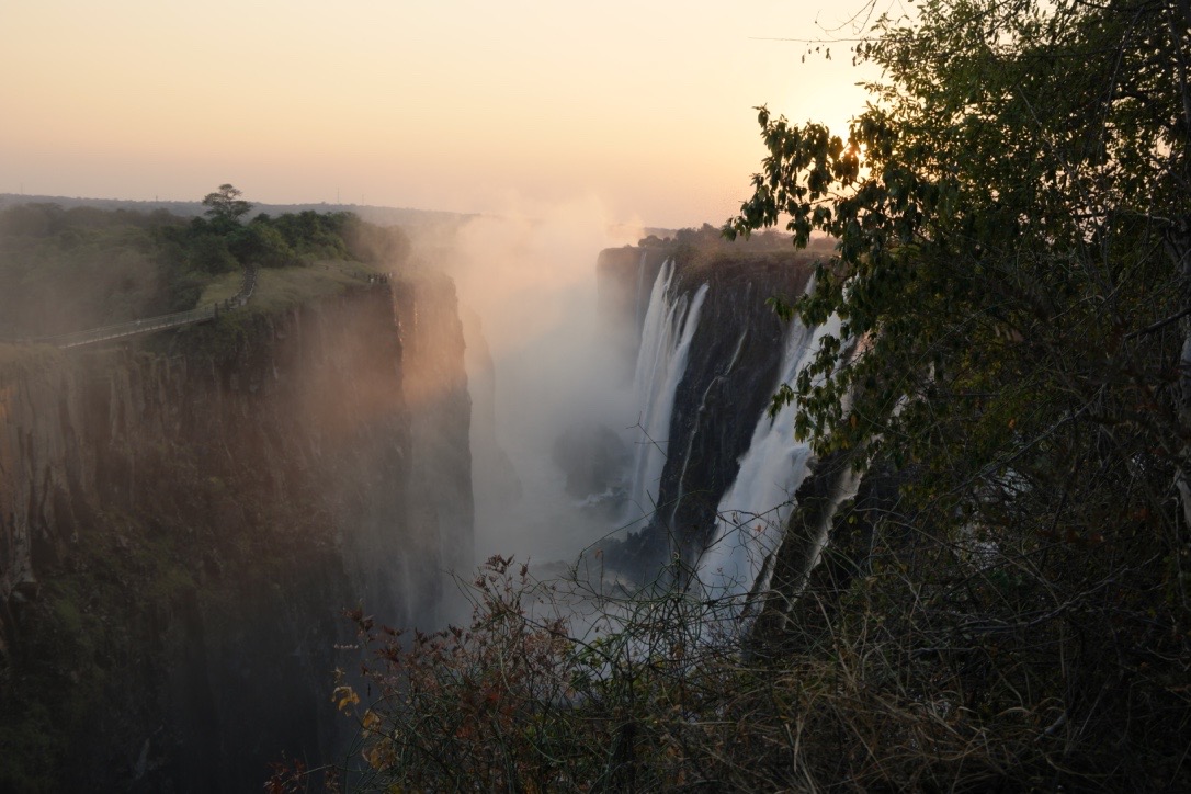 A view of the water from above as it plunges over the edge.
